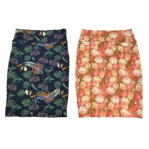 LulaRoe Cassie Pencil Skirts Size Small (28x23) Floral Birds Tropical Lot of 2